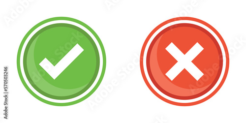 Cross and check mark icon in flat style. Checkmark right vector illustration on isolated background. Tick and cross sign business concept.