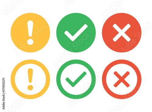 Cross and check mark icon in flat style. Checkmark right vector illustration on isolated background. Tick and cross sign business concept.