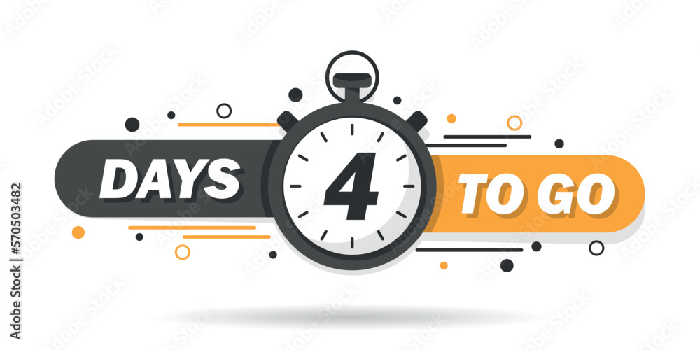 4 days left icon in flat style. Offer countdown date number vector illustration on isolated background. Sale promotion timer sign business concept. 4 days left icon in flat style. Offer countdown date number vector illustration on isolated background. Sale promotion timer sign business concept.