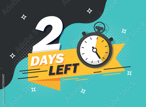 2 days left icon in flat style. Offer countdown date number vector illustration on isolated background. Sale promotion timer sign business concept.