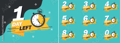 0, 1, 2, 3, 4, 5, 6, 7, 8, 9 days left icon in flat style. Offer countdown date number vector illustration on isolated background. Sale promotion timer sign business concept. photo
