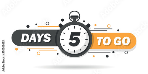 5 days left icon in flat style. Offer countdown date number vector illustration on isolated background. Sale promotion timer sign business concept. photo