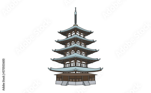 五重塔のイラスト　斜め下からのアングル　アウトラインあり