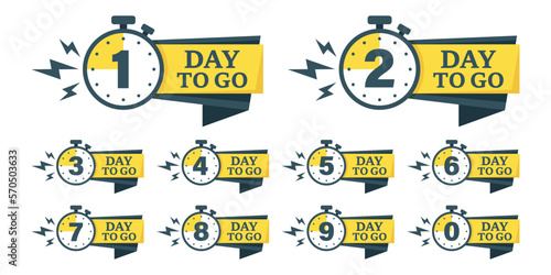 0, 1, 2, 3, 4, 5, 6, 7, 8, 9 days left icon in flat style. Offer countdown date number vector illustration on isolated background. Sale promotion timer sign business concept.