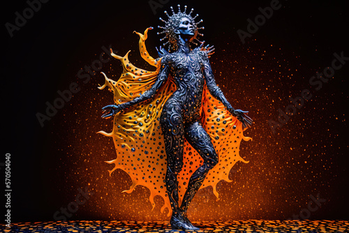 Abstract fantasy dancer. Exotic astral dance. Shaman Dance in honor of the Sun. Post-processed generative AI