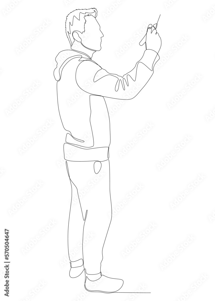 One continuous line of Casual teacher or student writing. Thin Line Illustration vector concept. Contour Drawing Creative ideas.