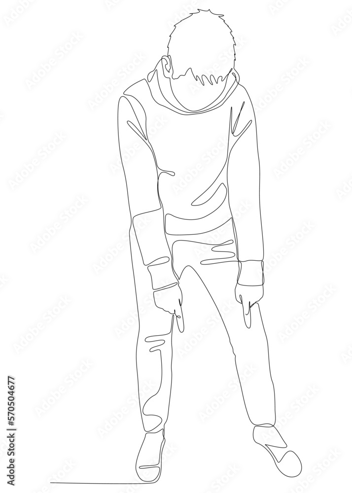 Fototapeta premium One continuous line of Male pointing with finger. Thin Line Illustration vector concept of man showing direction. Contour Drawing Creative ideas.