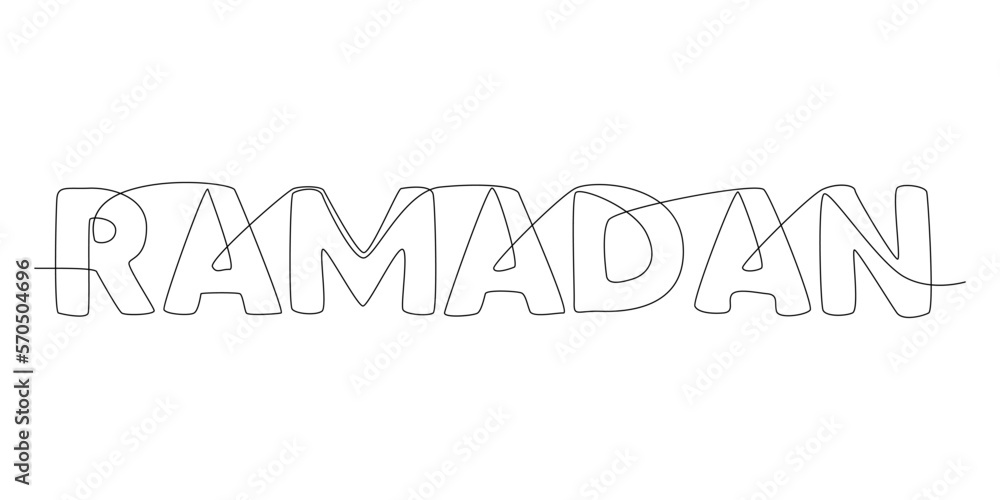 Fototapeta premium One continuous line of Ramadan word. Thin Line Illustration vector concept. Contour Drawing Creative ideas.