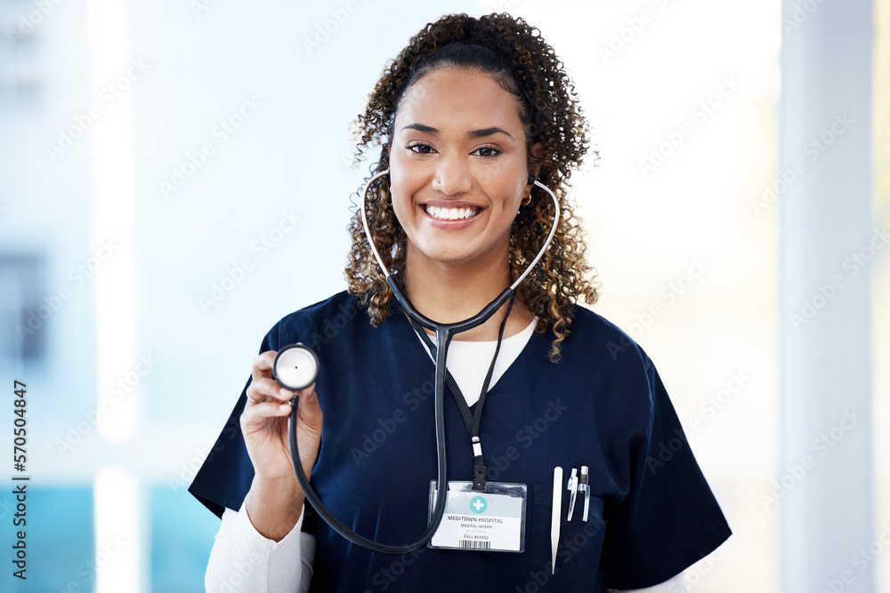 Nurse, portrait or stethoscope check at hospital mockup for cardiovascular, asthma lungs or woman heart wellness. Smile, happy or healthcare worker and medical equipment for surgery doctor consulting Nurse, portrait or stethoscope check at hospital mockup for cardiovascular, asthma lungs or woman heart wellness. Smile, happy or healthcare worker and medical equipment for surgery doctor consulting