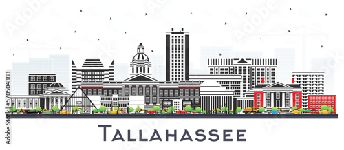 Tallahassee Florida City Skyline with Color Buildings Isolated on White. Vector Illustration. Tallahassee Cityscape with Landmarks.