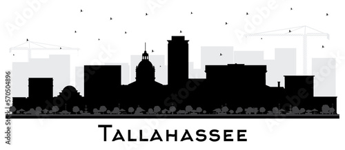 Tallahassee Florida City Skyline Silhouette with Black Buildings Isolated on White. Vector Illustration. Tallahassee Cityscape with Landmarks.