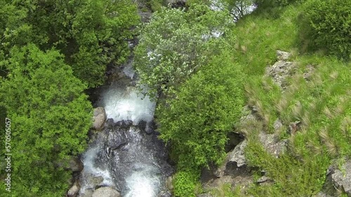 Caucasus, North Ossetia. Digoria Gorge. The upper part of the Galdoridon waterfall. photo