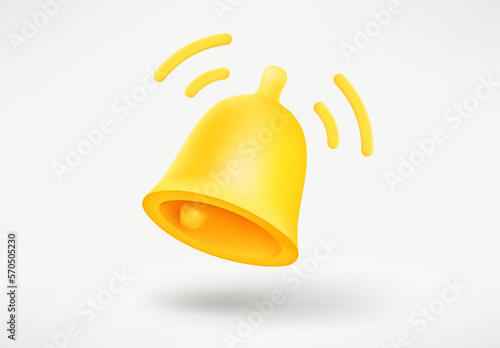 Ringing golden bell. Notification concept. 3d vector illustration