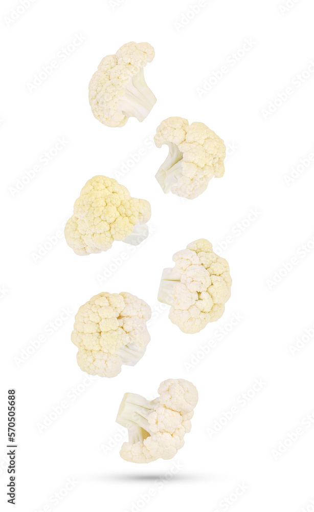 Piece of cauliflower falling in the air isolated on transparent background. PNG Piece of cauliflower falling in the air isolated on transparent background. PNG