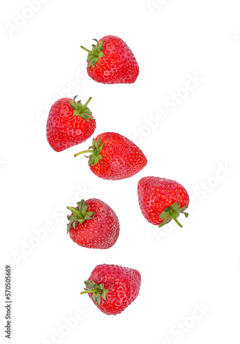 Strawberry falling in the air isolated on transparent background. PNG