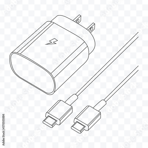 Super Fast charger outline vector with USB Isolated on transparent background 