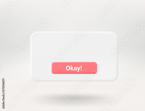 Pop up window with red button. 3d vector window with copy space
