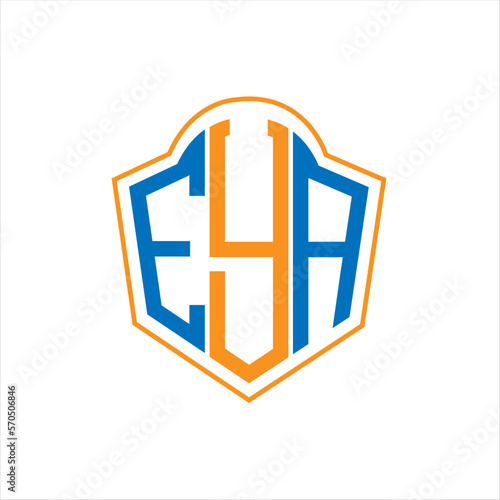 EYA abstract monogram shield logo design on white background. EYA creative initials letter logo concept.
 photo