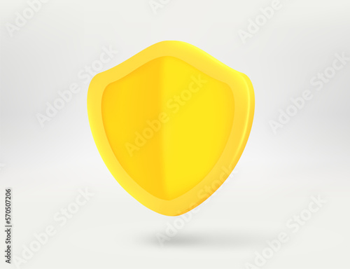 Golden shield isolated on white background. 3d vector illustration