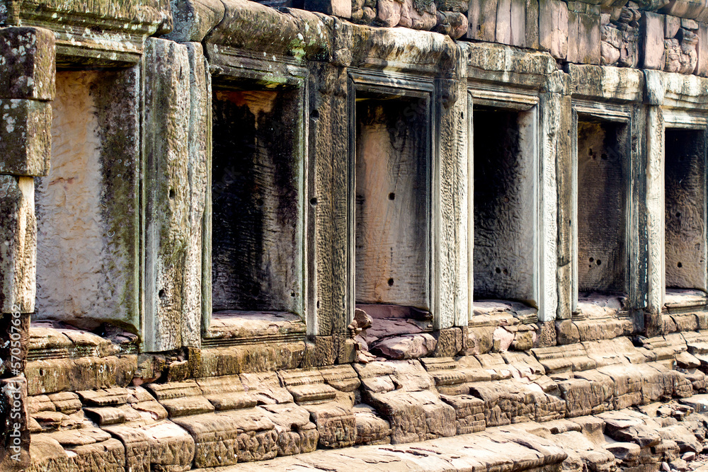 Fototapeta premium Stone window in Phimai historical park, Nakhon Ratchasima, Thailand