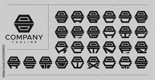 Minimalist modern line hexagon initial letter O OO logo design set