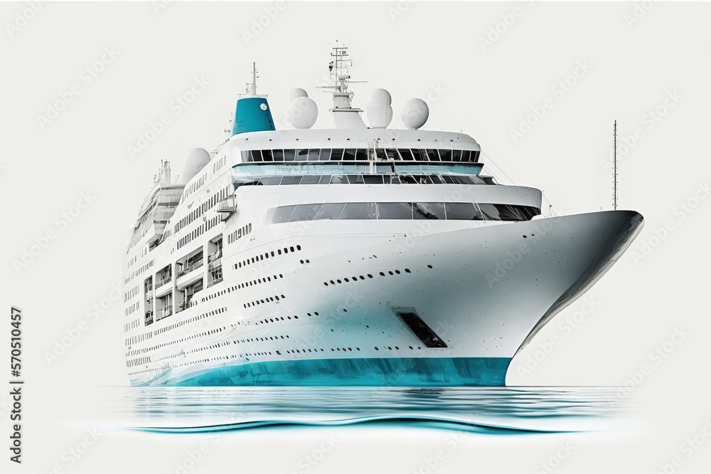 Isolated, Cruise Ship, illustration large luxury commercial cruise ship in sea, liner ocean vessel on a white background, Generative Ai