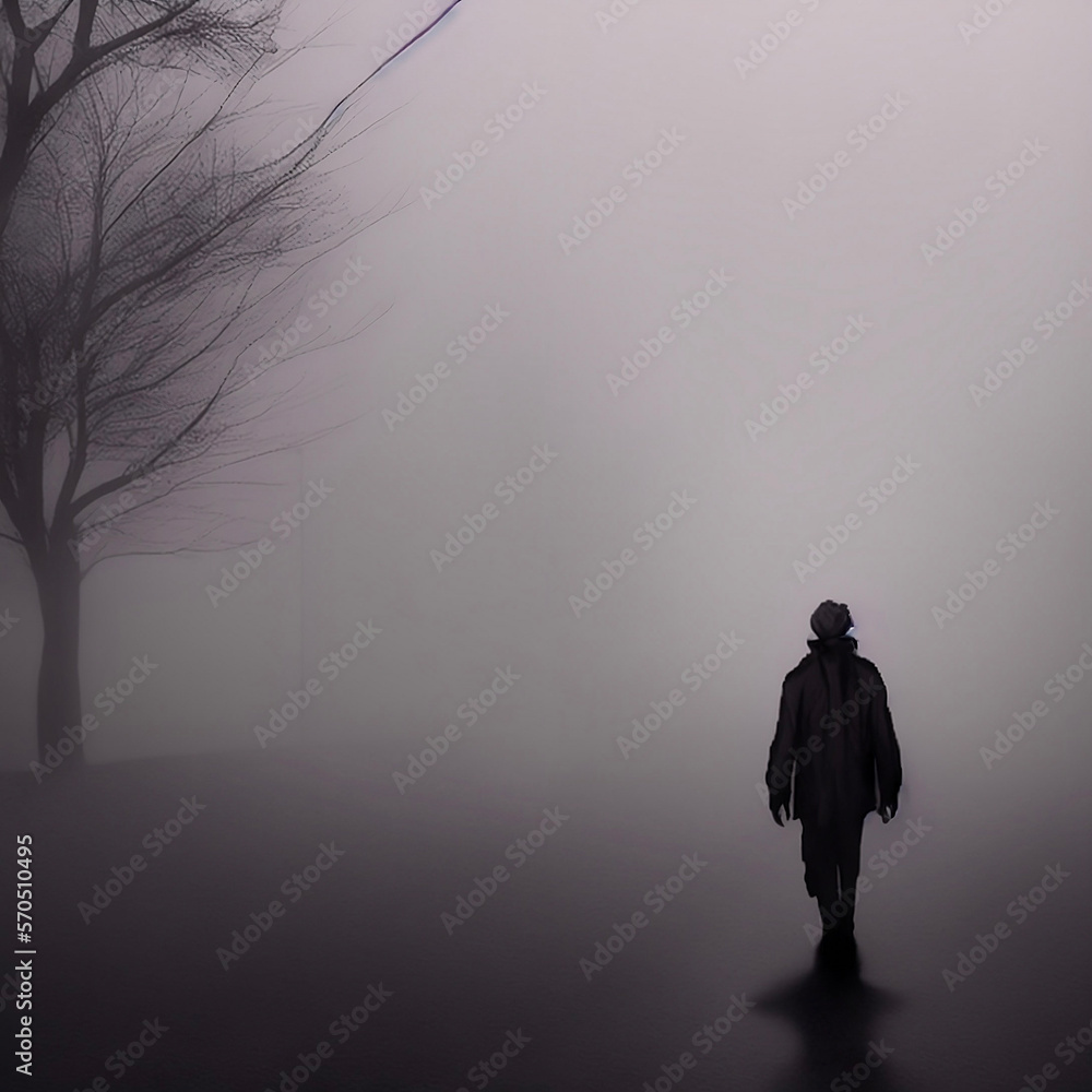 silhouette of person in fog
