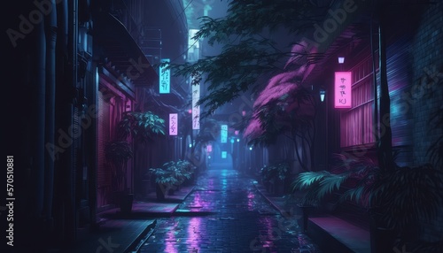 Fotografia Lo-fi tokyo alley at night. Generative AI