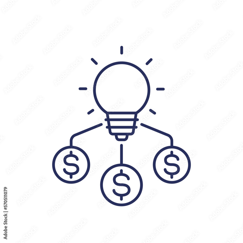 funding of the new product, idea line icon funding of the new product, idea line icon
