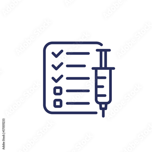 Vaccine testing line icon on white