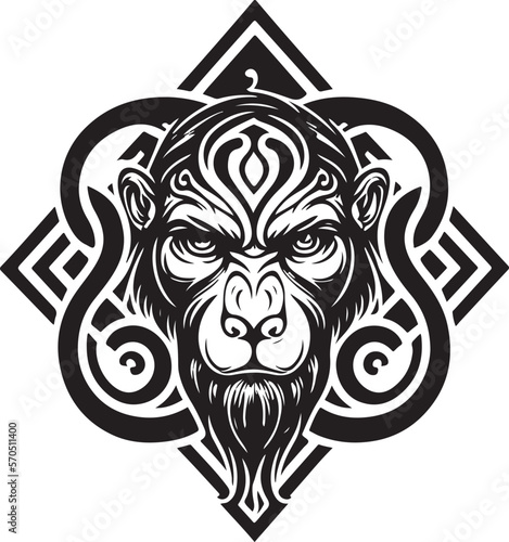 Vector illustration of monkey head with ornament.