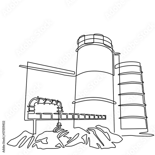 water tank at industrial power plant in continuous line art drawing style. design with Minimalist black linear design isolated on white background. Vector illustration
