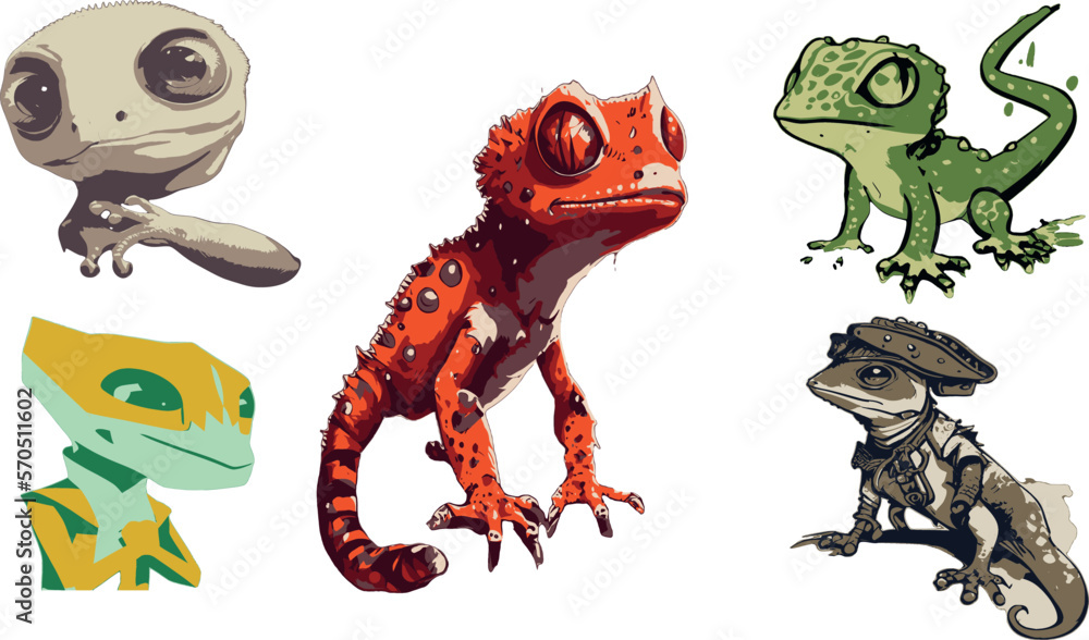 Fototapeta premium Lizard gecko illustration vector graphic pack, cute geckos