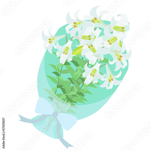                                                                          Easter lily bouquet. Flat designed vector illustration.