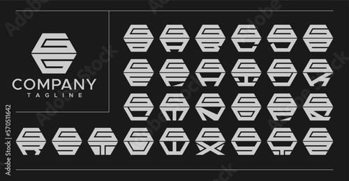 Minimalist modern line hexagon initial letter G GG logo design set
