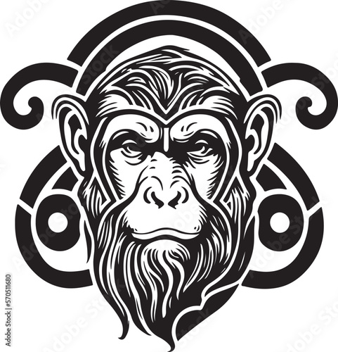 Photography Vector illustration of monkey head with ornament.