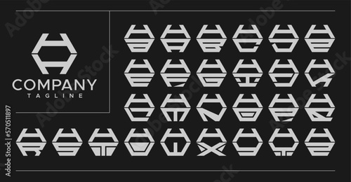 Minimalist modern line hexagon initial letter H HH logo design set