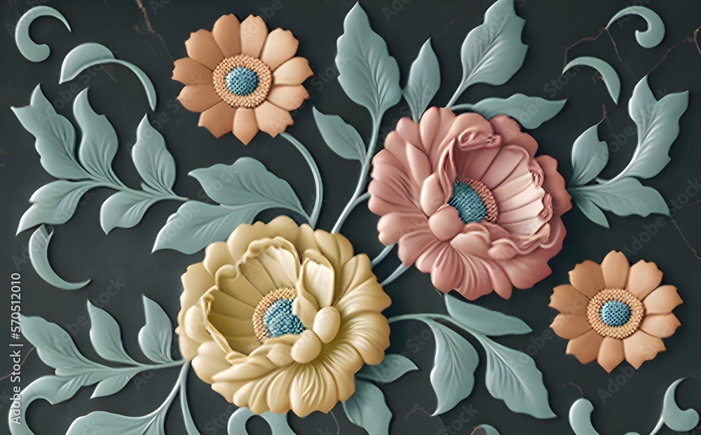 Flower wall Decor, Digital Wall Tile Design, Wall tiles Decor on Marble