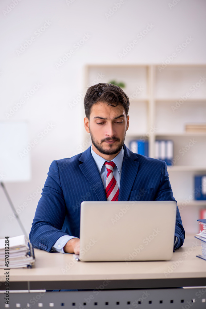 Young male employee working in the office Young male employee working in the office