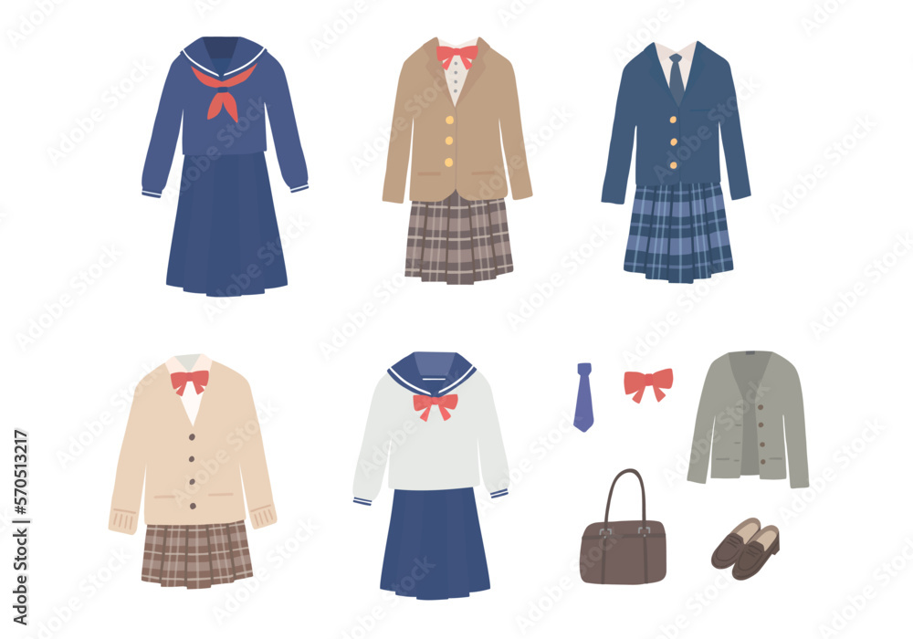 女子の制服の手描きイラストセット(カラー/輪郭線なし) 女子の制服の手描きイラストセット(カラー/輪郭線なし)