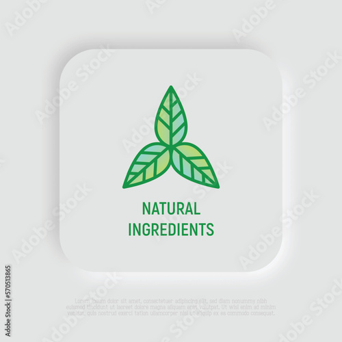 Natural ingredients symbol. Thin line icon for package of organic product. Modern vector illustration.