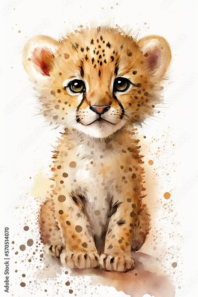 Baby cheetah cute animal character soft watercolor style adorable lion for  kids isolated Stock-Illustration | Adobe Stock