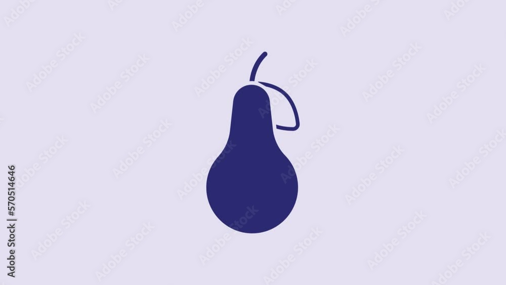 Blue Pear icon isolated on purple background. Fruit with leaf symbol. 4K Video motion graphic animation Blue Pear icon isolated on purple background. Fruit with leaf symbol. 4K Video motion graphic animation