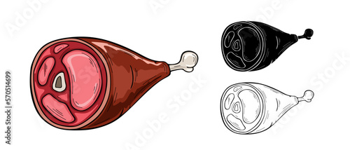 Piece of meat, cartoon style, isolated on white background