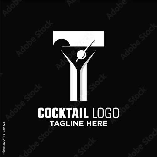 Letter T Cocktail Logo Design Template Inspiration, Vector Illustration.