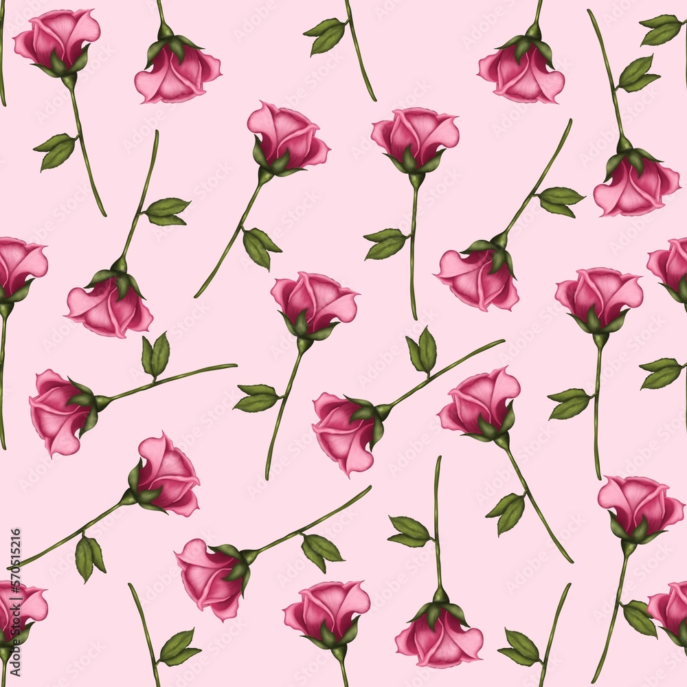 Pink roses seamless pattern isolated on pink background.Valentine’s Day,Wedding,scrapbook,birthday, etc.