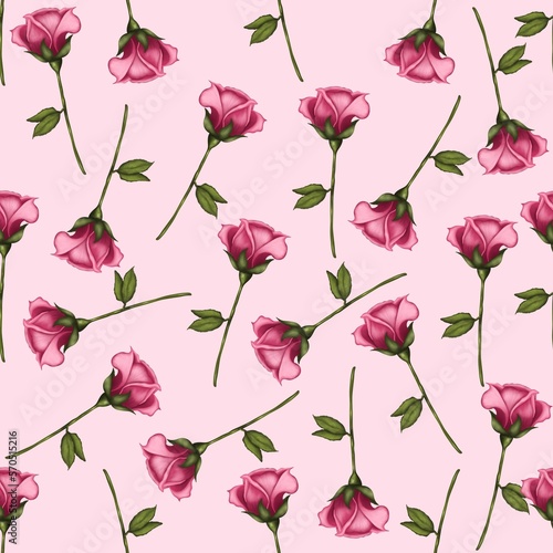 Pink roses seamless pattern isolated on pink background.Valentine’s Day,Wedding,scrapbook,birthday, etc.