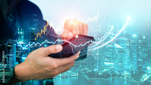 Εκτύπωση καμβά Businessman analyst working with digital finance business data graph showing technology of investment strategy for perceptive financial business decision