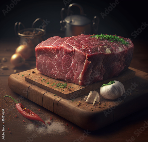 raw beaf steak on a cutting board photo