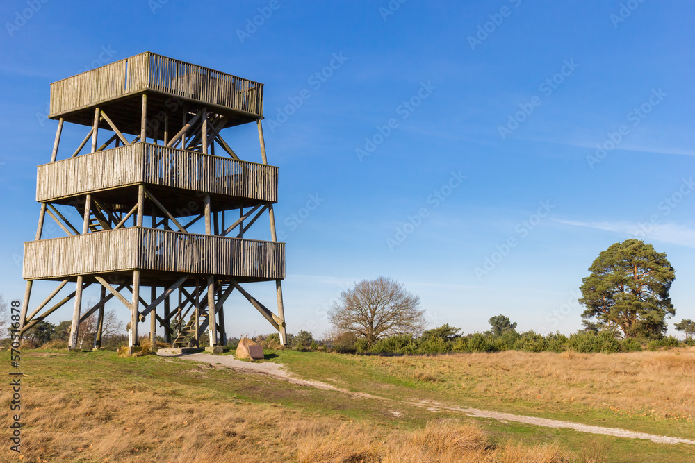 Wooden lookout tower in national park Drents Friese Wold, Netherlands Wooden lookout tower in national park Drents Friese Wold, Netherlands